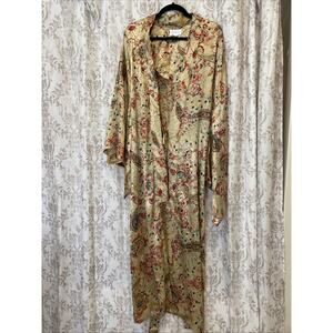 Cabernet Sleepwear Kimono Robe - Large - Gold Textures With Floral Print - Belt